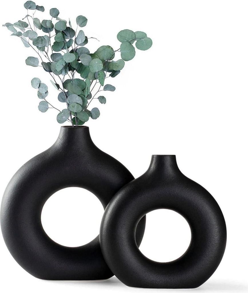 CEMABT Handmade Vase Noir mat Céramique pour déco Lot de 2 Image du produit 