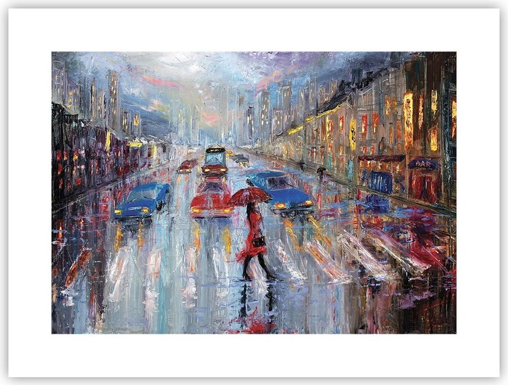 Poster - Poster ohne Rahmen - Acryl Stadt Regen - 40x30 cm - Wand Bild - Wanddeko - Wandbilder - Kunstposter - Wandposter - Bilder - Kunstdruck - W...