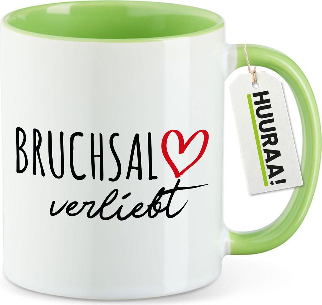 Huuraa Kaffeetasse Bruchsal verliebt 330ml Grün Keramik Kaffeebecher Geschenkidee