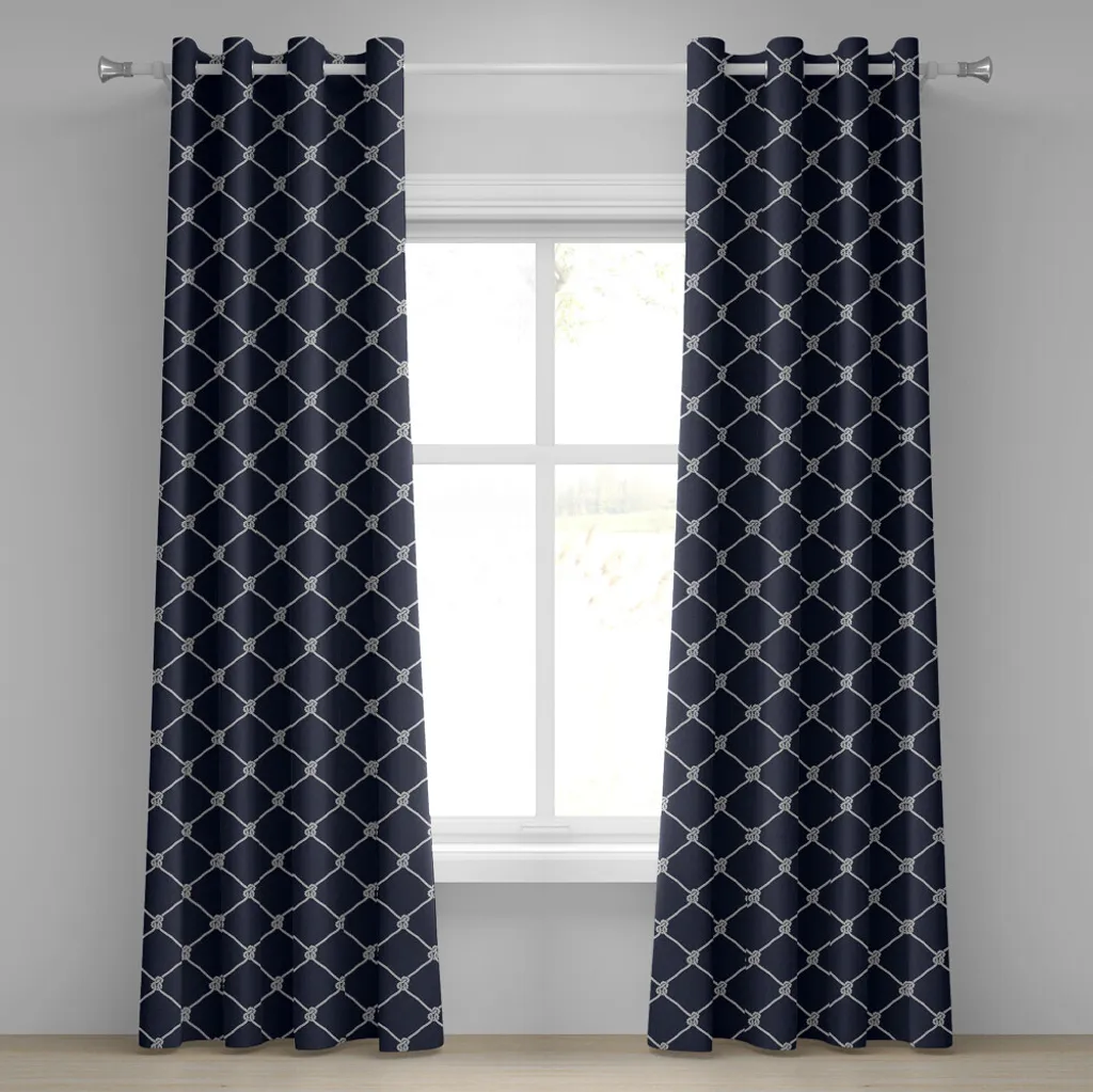 Rideaux marins pour chambre et salon, lot de 2 panneaux bleu et blanc