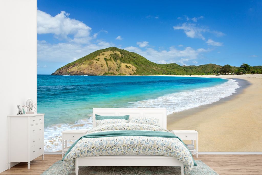 MuchoWow Fototapete für Wohnzimmer oder Schlafzimmer Wandtapete Vinyl Motivtapete Meer - Tropen - Strand - Pflanzen - 330x220 cm - Fototapeten