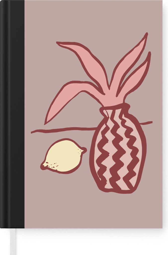 MuchoWow Notizbuch Tagebuch Haushaltsbuch Notebook A5 Vase - Pflanze - Zitrone - Pastell - Frucht - Notizblock - Notizheft - Notebook - Schreibbl...