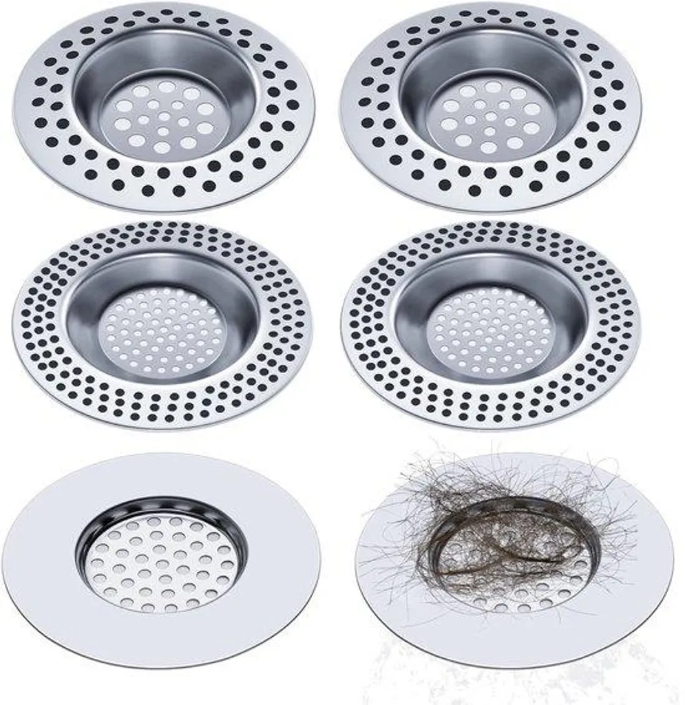 Filtre de Bonde Inox pour Douche et Baignoire - Pack de 6 Accessoires