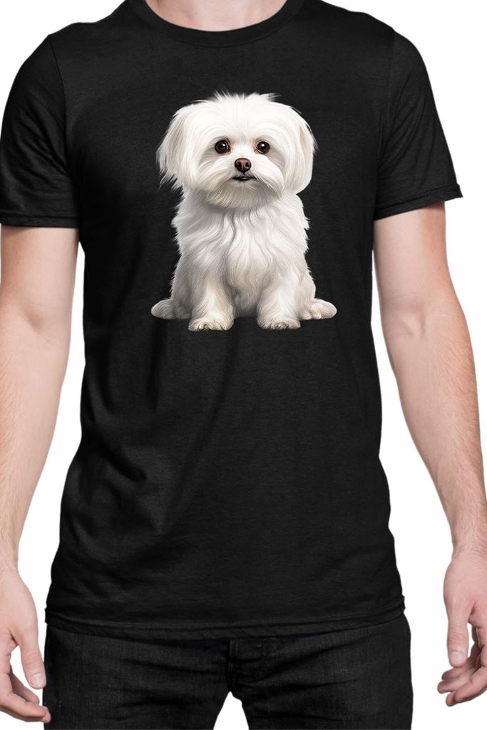 Herren T-Shirt Dogs Breeds Maltese Dog Breed 006, Man S / Schwarz