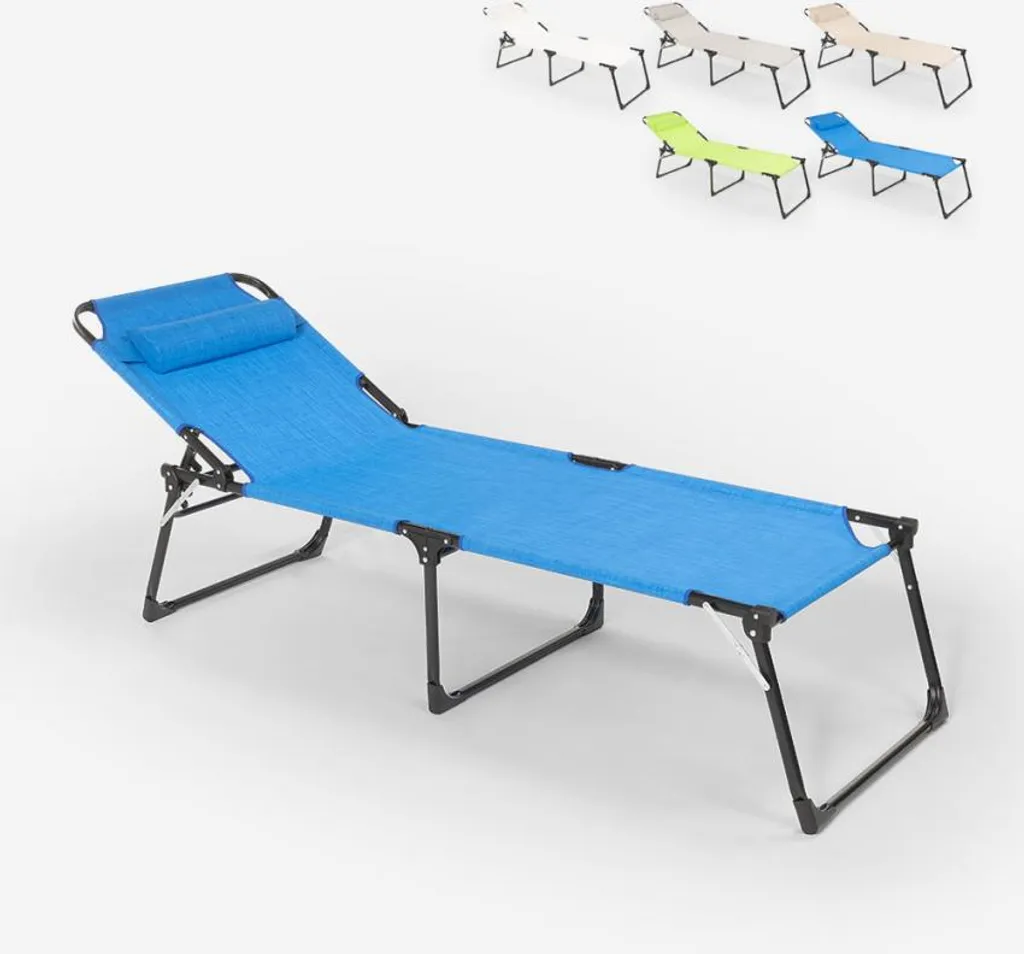 Transat de plage pliable aluminium Mauritius léger avec toile bleue