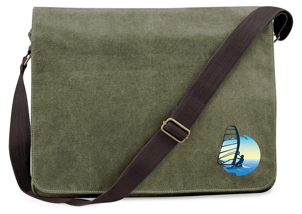 Huuraa Umhängetasche Windsurfer Surfen 14 Liter Military Green Canvas Laptoptasche Geschenkidee