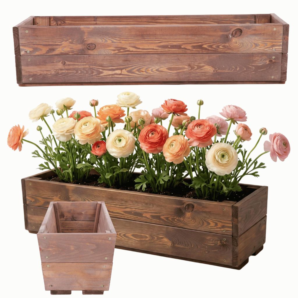 MODO24 Pflanzkasten, Blumenkasten, Balkonkasten, Pflanzkübel, Kräuter, Fensterbank, Wetterfest, Massivholz Kiefer, 19x83x25cm, Braun imprägniert...