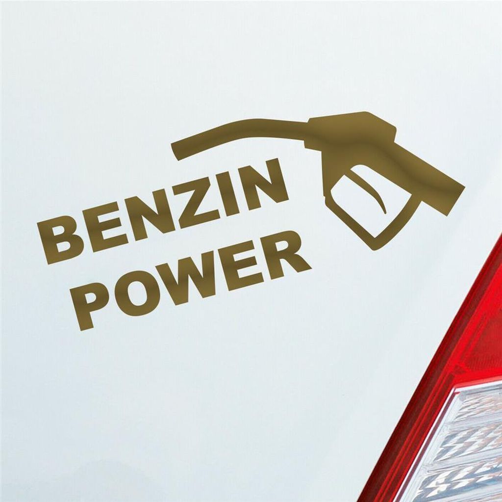 Auto Aufkleber Benzin Power Hoher Verbrauch Tanken 19x7 cm Gold Sticker Heckscheibenaufkleber