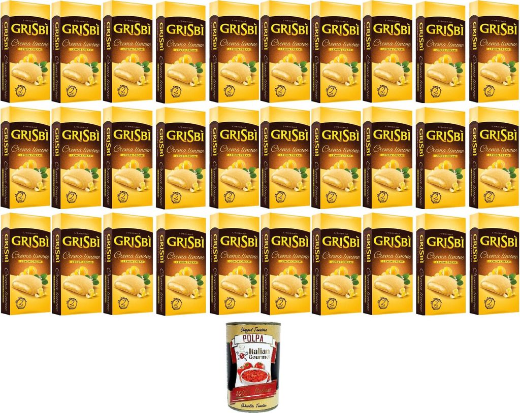 Grisbi Zitrone Einzeldosispackung mit 2 Keksen Box mit 30 Stück+ Italian Gourmet Polpa 400g