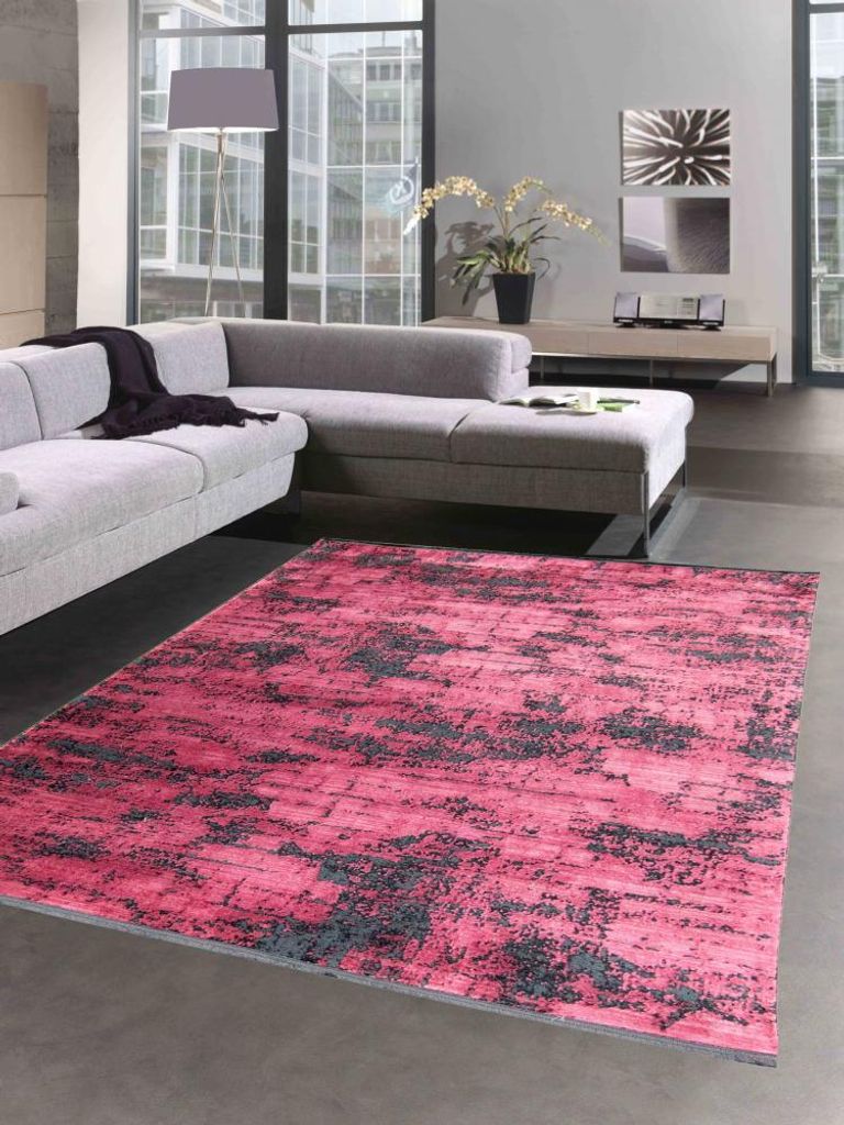 Orientalischer Teppich Wohnzimmer mit abstraktem Design in schwarz rot Größe - 80 x 300 cm