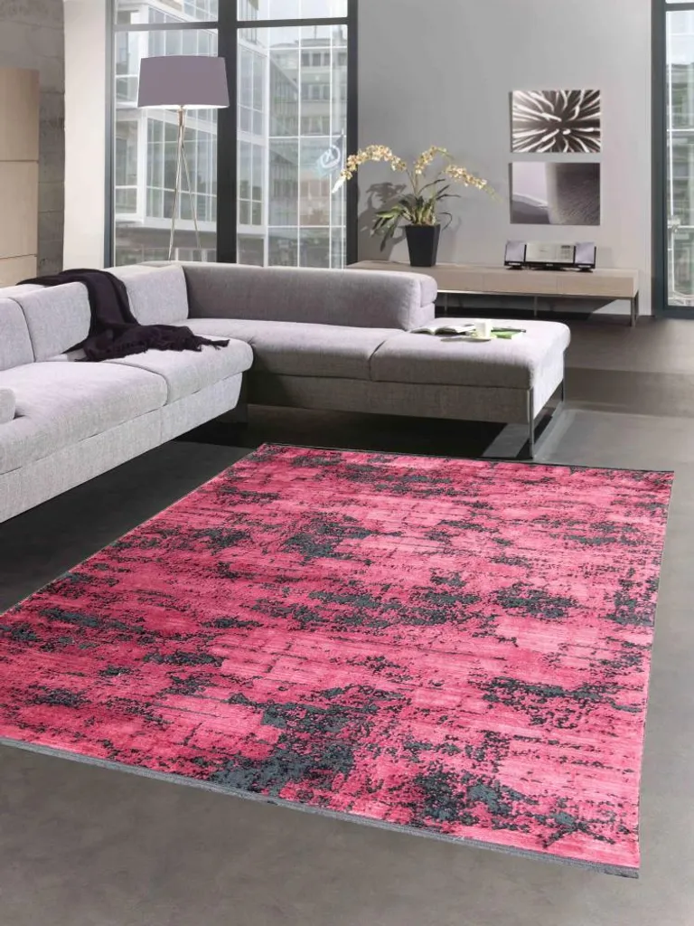 Tapis oriental salon abstrait noir et rouge - Grand format 80x300 cm
