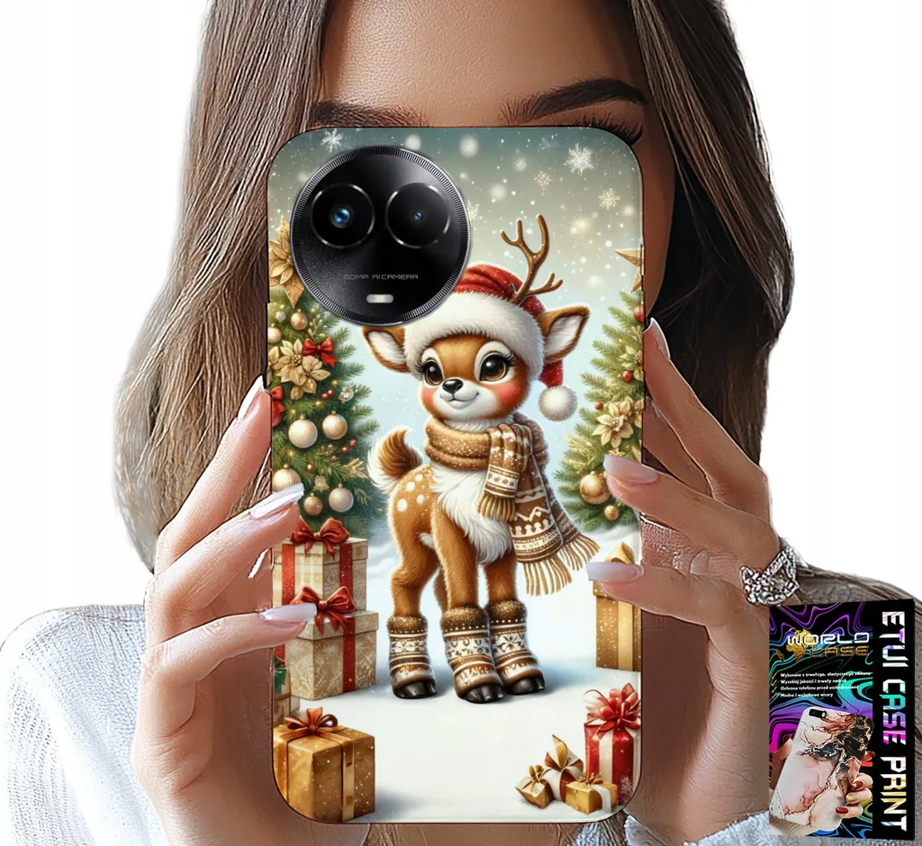 Custodia per Realme C67 4G - Renna, Motivi natalizi + Vetro
