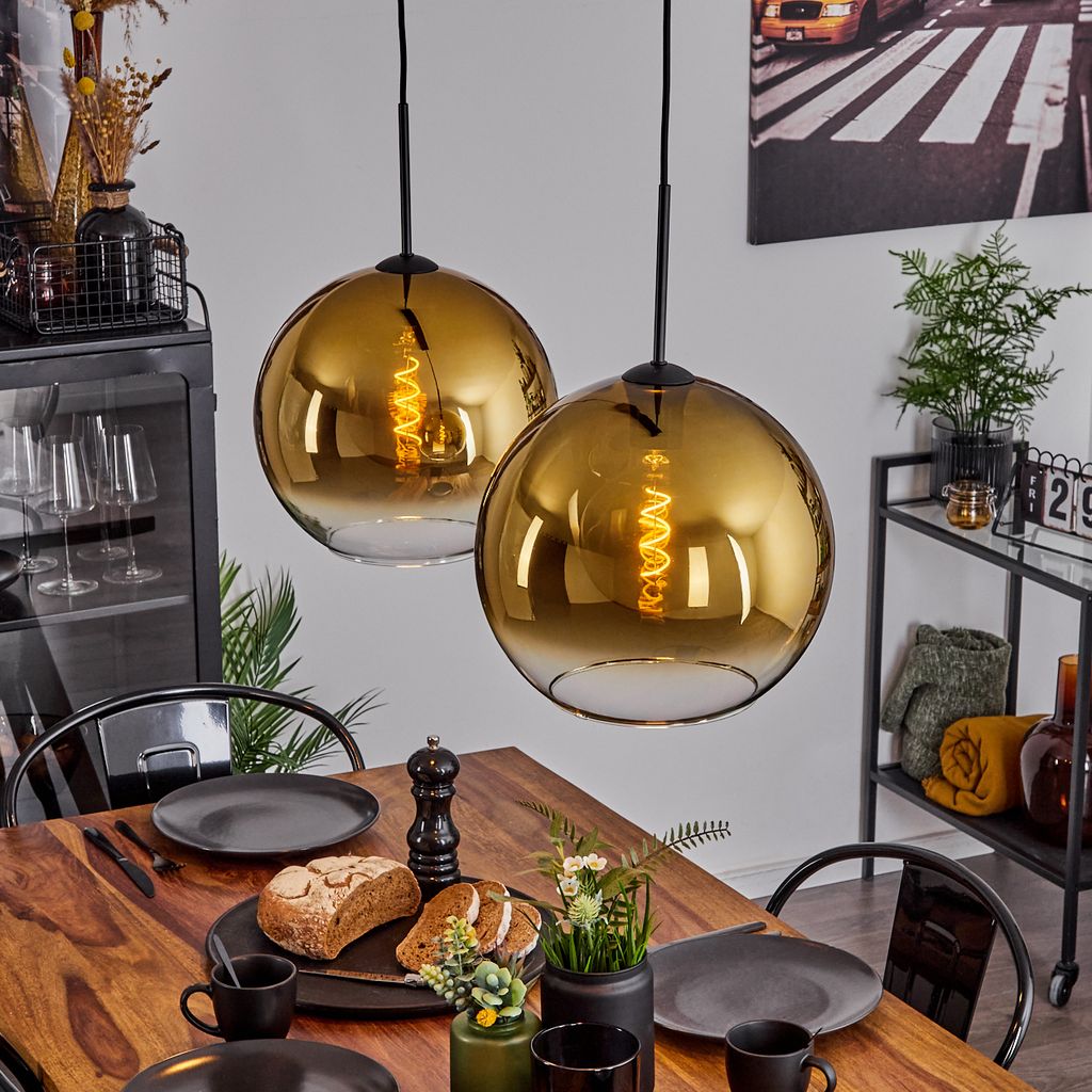 Cesaro »Cesaro« Hängelampe aus Metall/Glas in Schwarz/Goldfarben/Klar