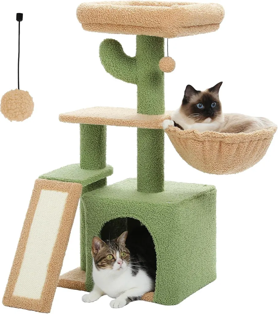 Arbre à chat Cactus design vert 80cm avec condo et tapis à griffer
