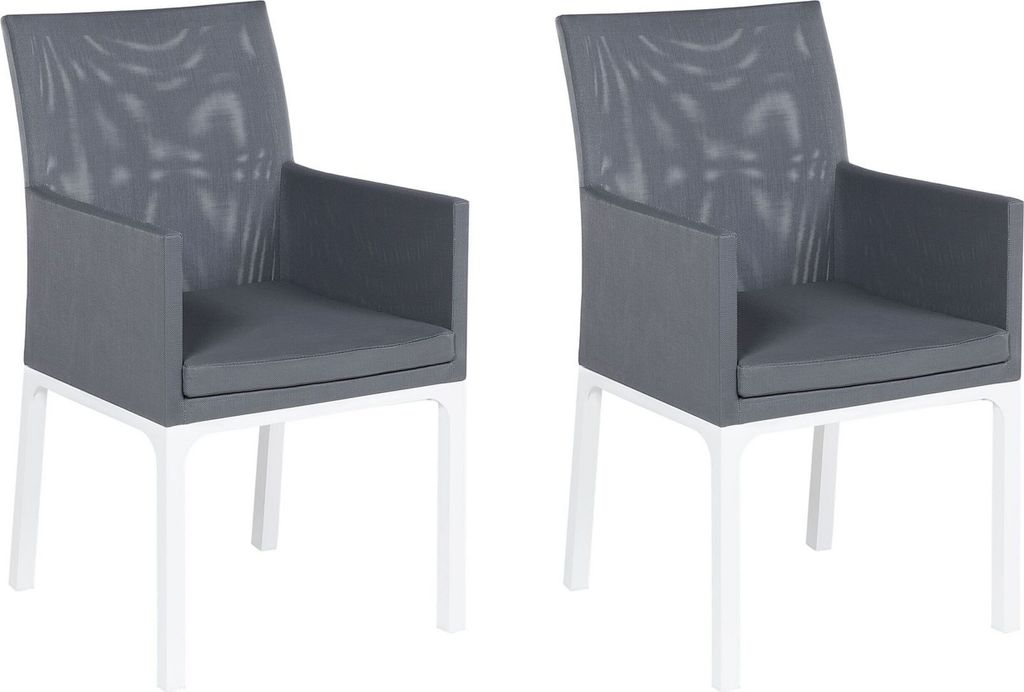 BELIANI Gartenstuhl 2er Set Grau und Weiß Aluminium mit Stoffbezug Armlehnen Schnell Trocknender Schaumstoff Modern Outdoor Indoor Terrasse Balkon