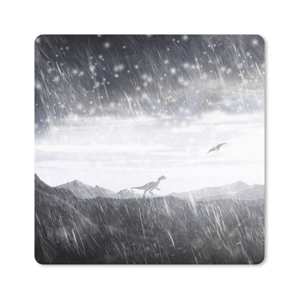 MuchoWow Mauspad Mousepad Dinosaurier - Schwarz - Weiß - Regen 20x20 cm - Mousepads - Maus Mat - Pad - Mausunterlage - Desk Mat - Bureauartikeln