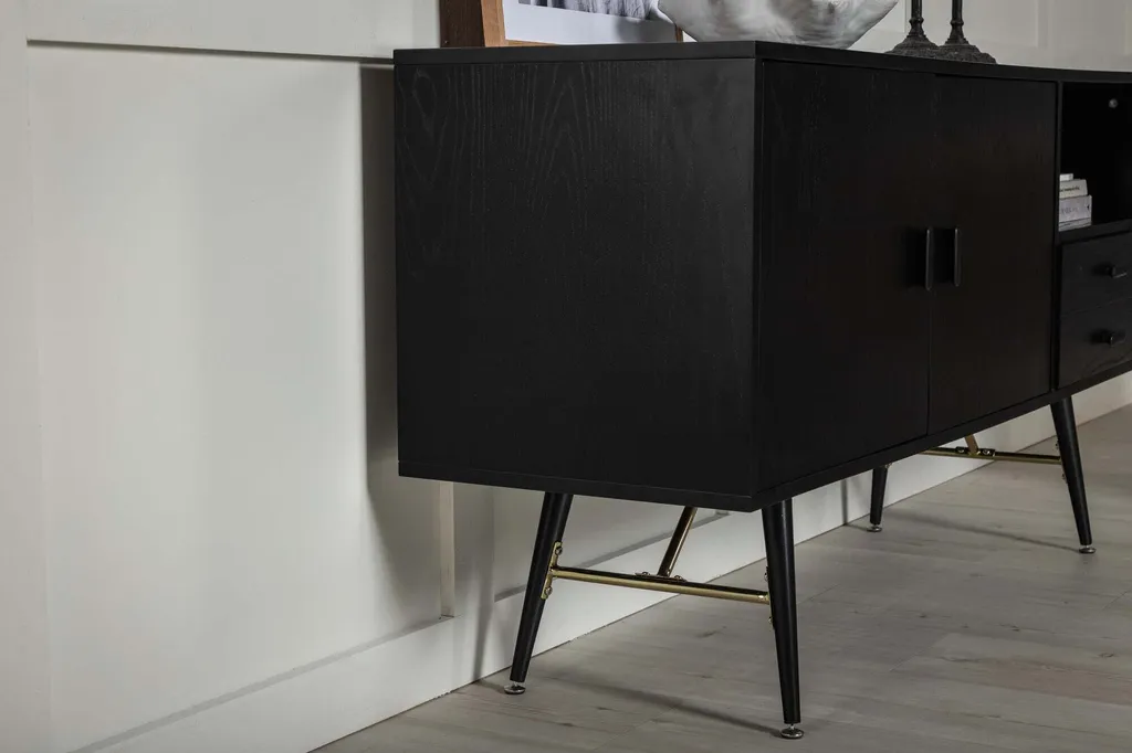 Buffet 160cm Noir et Or avec Finition Luxe - Sideboard Robuste Chic