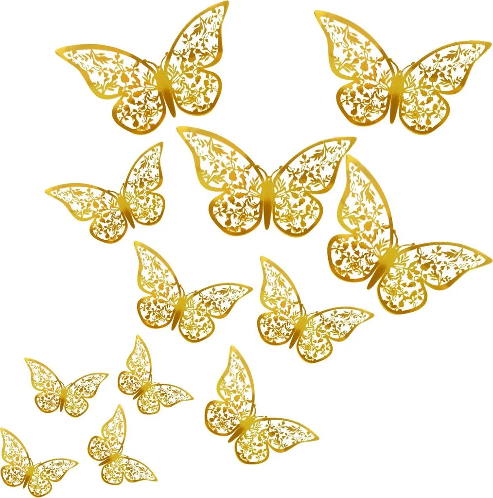 Papillons de mariage sur le mur x12 or - Décoration murale adhésive 3D