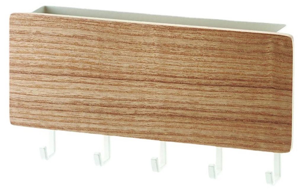 Schlüsselhalter für die Wand, japanischer Wandschlüsselhalter aus Holz mit 5 Haken, bohrfreier Multifunktions-Schlüsselaufhänger für Zuhause