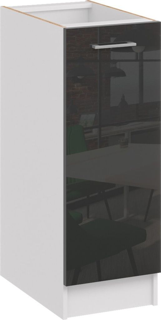 Roe Furniture | Küchenunterschrank 30 cm - Schwarz – Schwarz Glänzend - Platzsparend und Vielseitig - Ohne Arbeitsplatte - Unterschränke Küch...