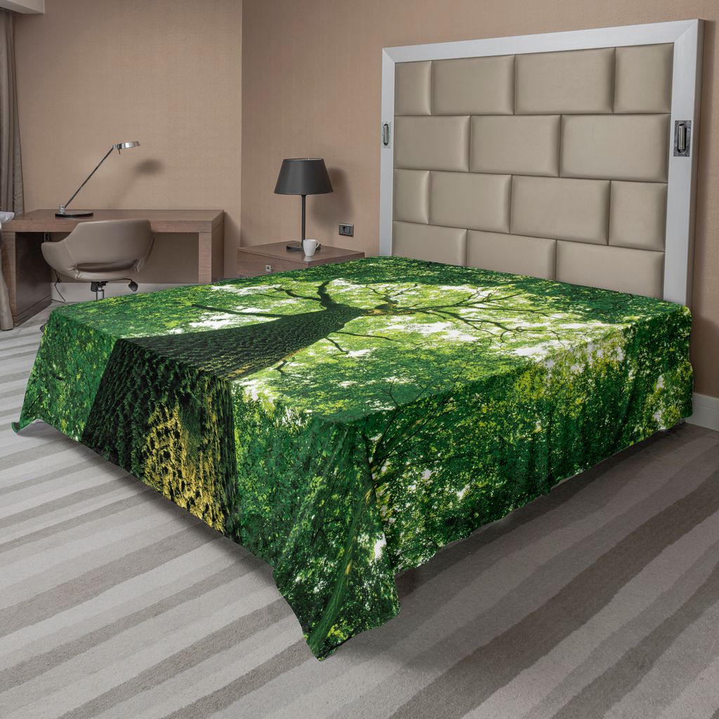 ABAKUHAUS Wald Bettlaken, Hoher Alter Baum Unten Ansicht Mit Sun Rays Baum Spitzen Verlässt Natur Bild, weiches bequemes oberes Bettlaken für ein...