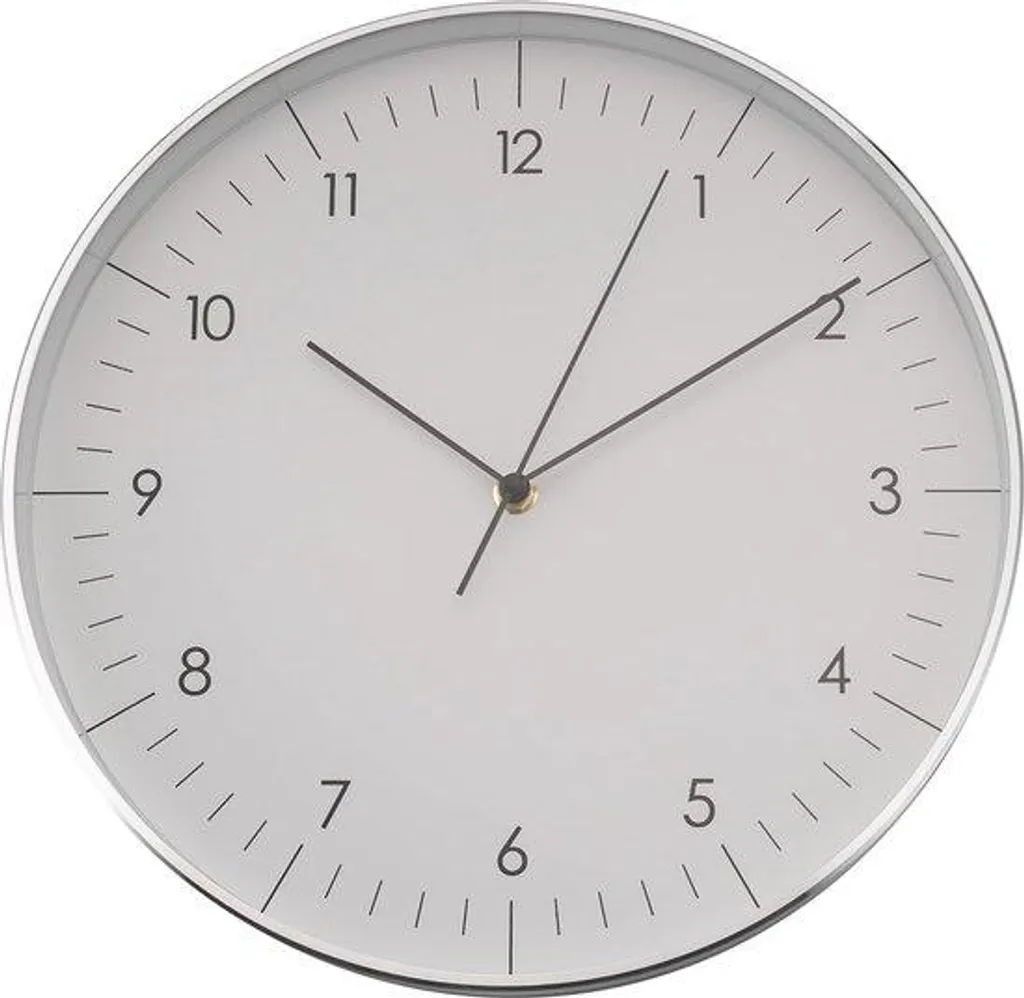Horloge murale quartz moderne blanche et argent pour cuisine de 30 cm