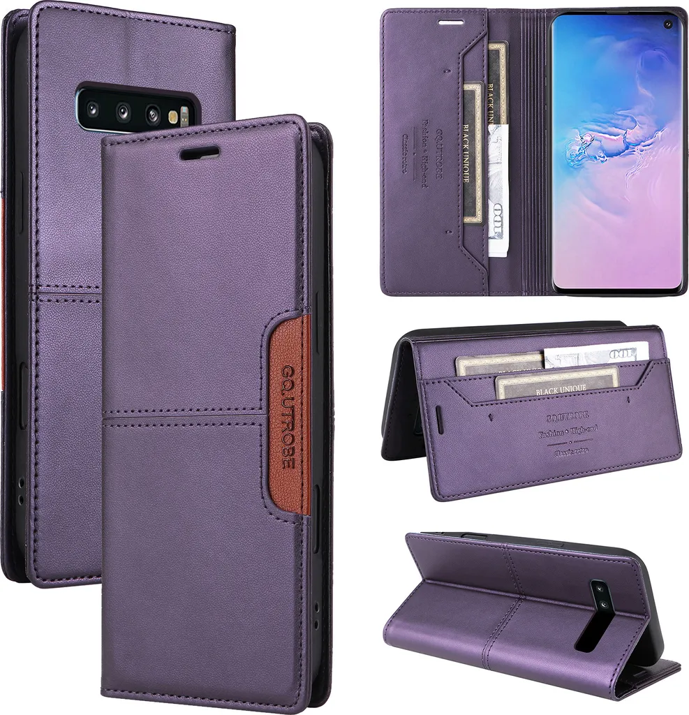 Protezione Samsung S10: Custodia Flip in Pelle Viola Anti-Urto