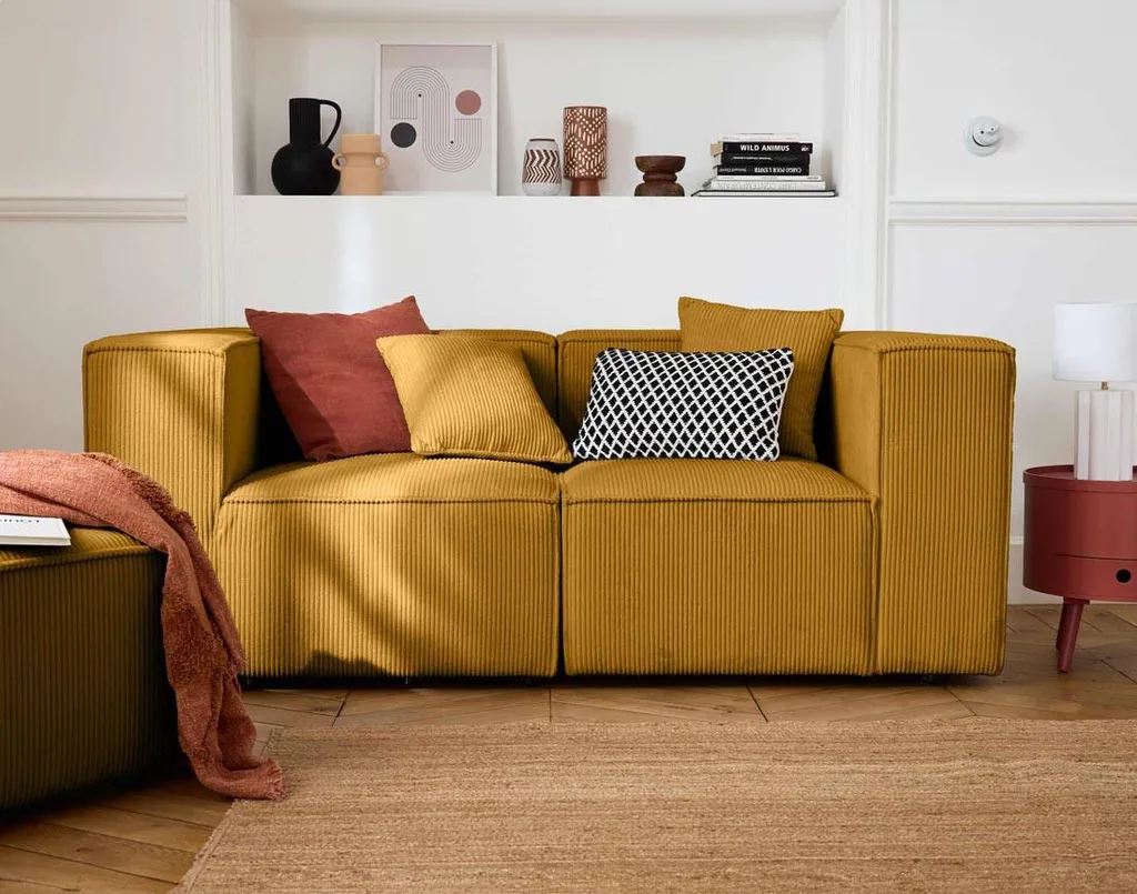 Module d'assise gauche Lisa Design Arty en velours côtelé jaune moutarde - 9