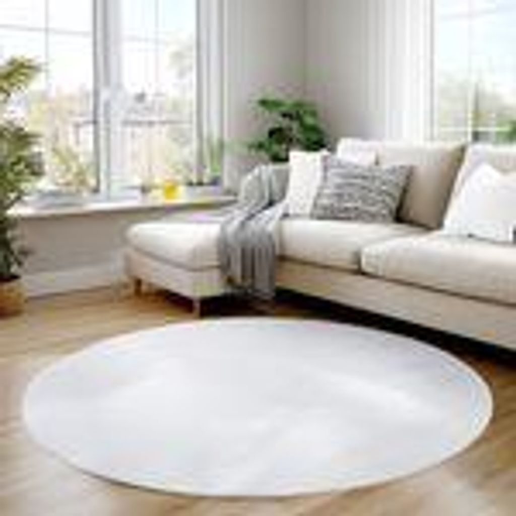 Carpettex Teppich Kurzflor, Einfarbig, Waschbar, Rutschfest, Für Wohnzimmer, Schlafzimmer,Kinderzimmer, Größe: 80 cm Rund, Farbe: Weiss