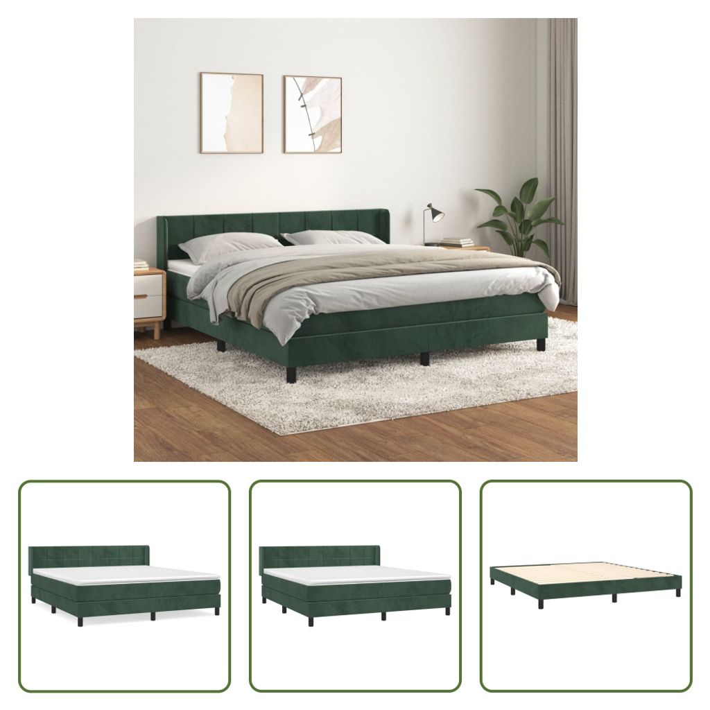 The Living Store Boxspringbett mit Matratze Dunkelgrün 180x200 cm Samt