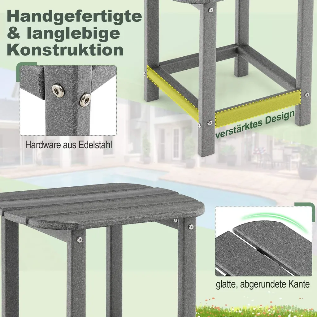 Table d'appoint extérieur résistante aux intempéries PEHD gris x2 - 5