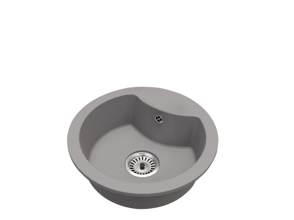 Granitspüle Rund Einbecken MILA – Grau – Ablaufgarnitur Chrom