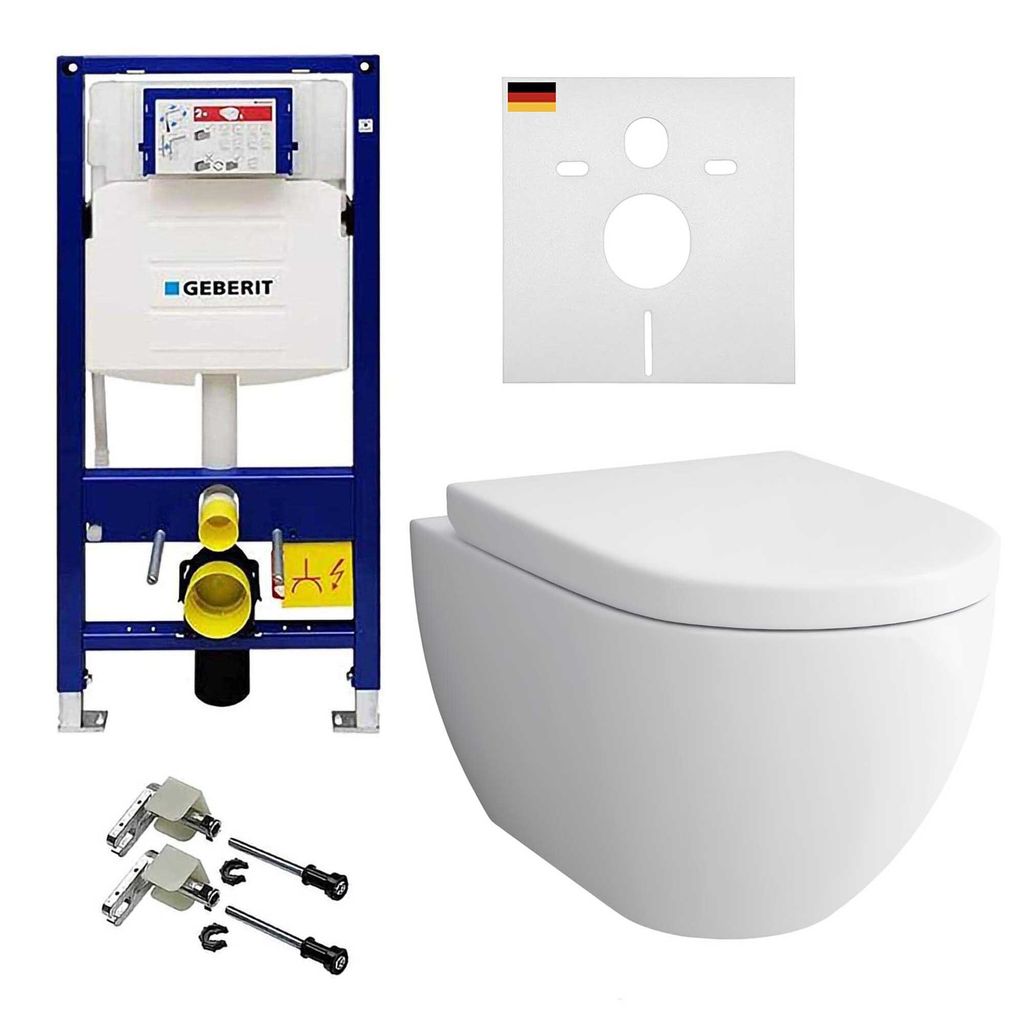 Alpenberger Moderne Toilette Bidet WC | Wand WC Spülrandlos mit WC Deckel | Badezimmer Set Kloschüssel mit Geberit WC Spülkasten und Bausatz | V...