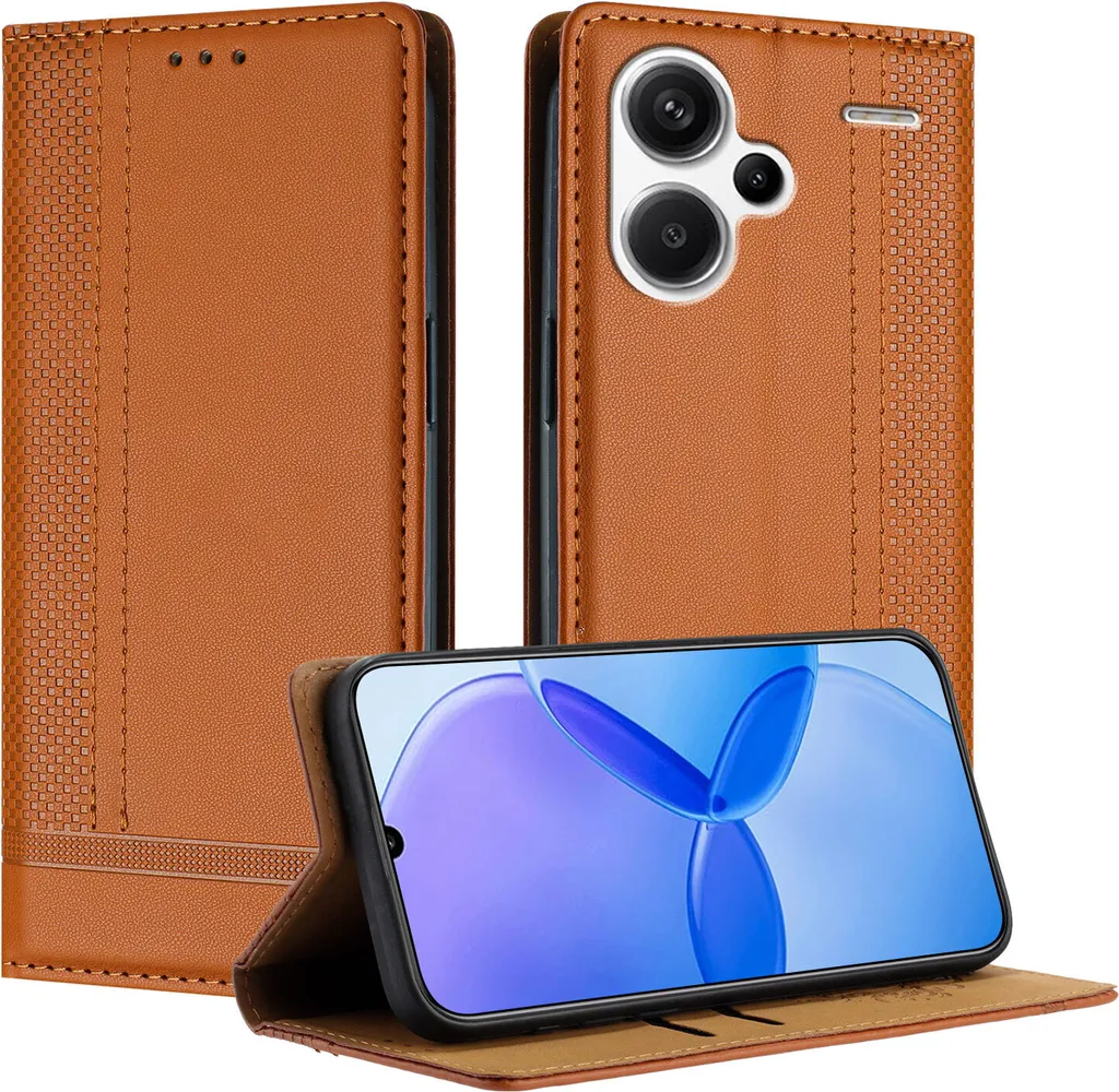 Custodia per Xiaomi Redmi Note 13 Pro+ in pelle con funzione stand Brown