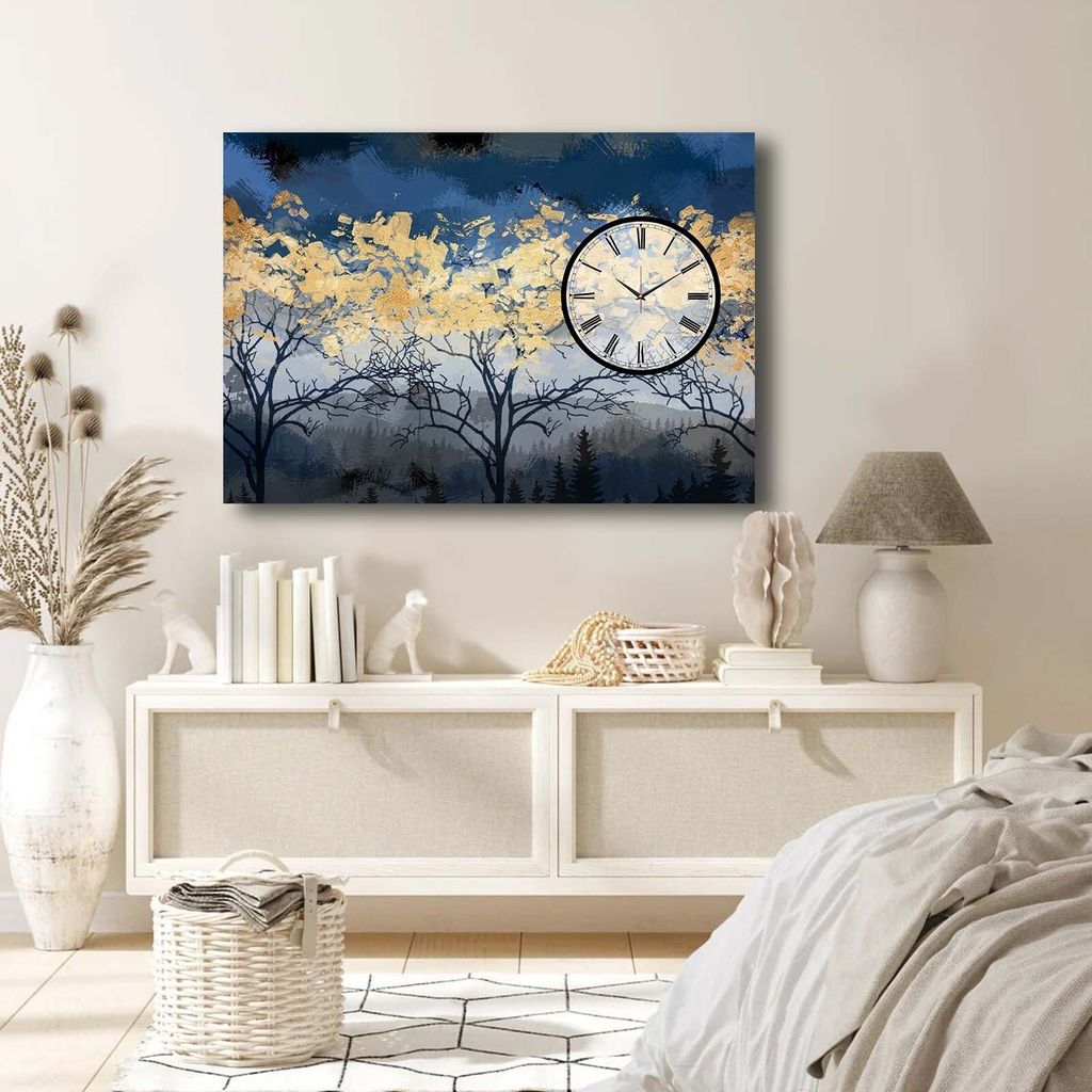 Opviq, 70100CS-018, Nachbildungative Leinwand-Wanduhr, Mehrfarbig, 100 % WILDLEDER-CANVAS, 70 x 100 cm