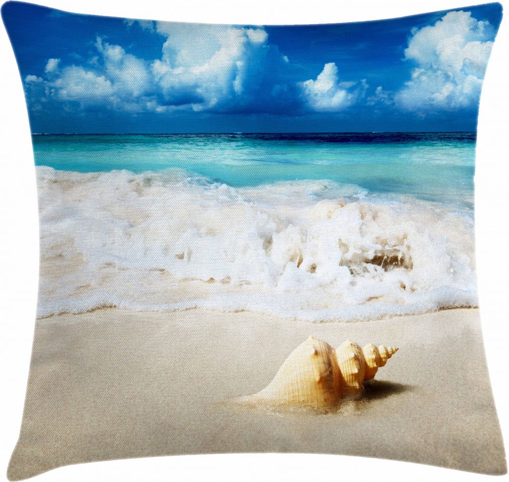 ABAKUHAUS Strand Kissenbezug, Nautical Sunny Küste, Kissenhülle mit Reißverschluss Waschbar Farbfest Beidseitiger Druck, 45 x 45 cm, Aqua Blau Sand