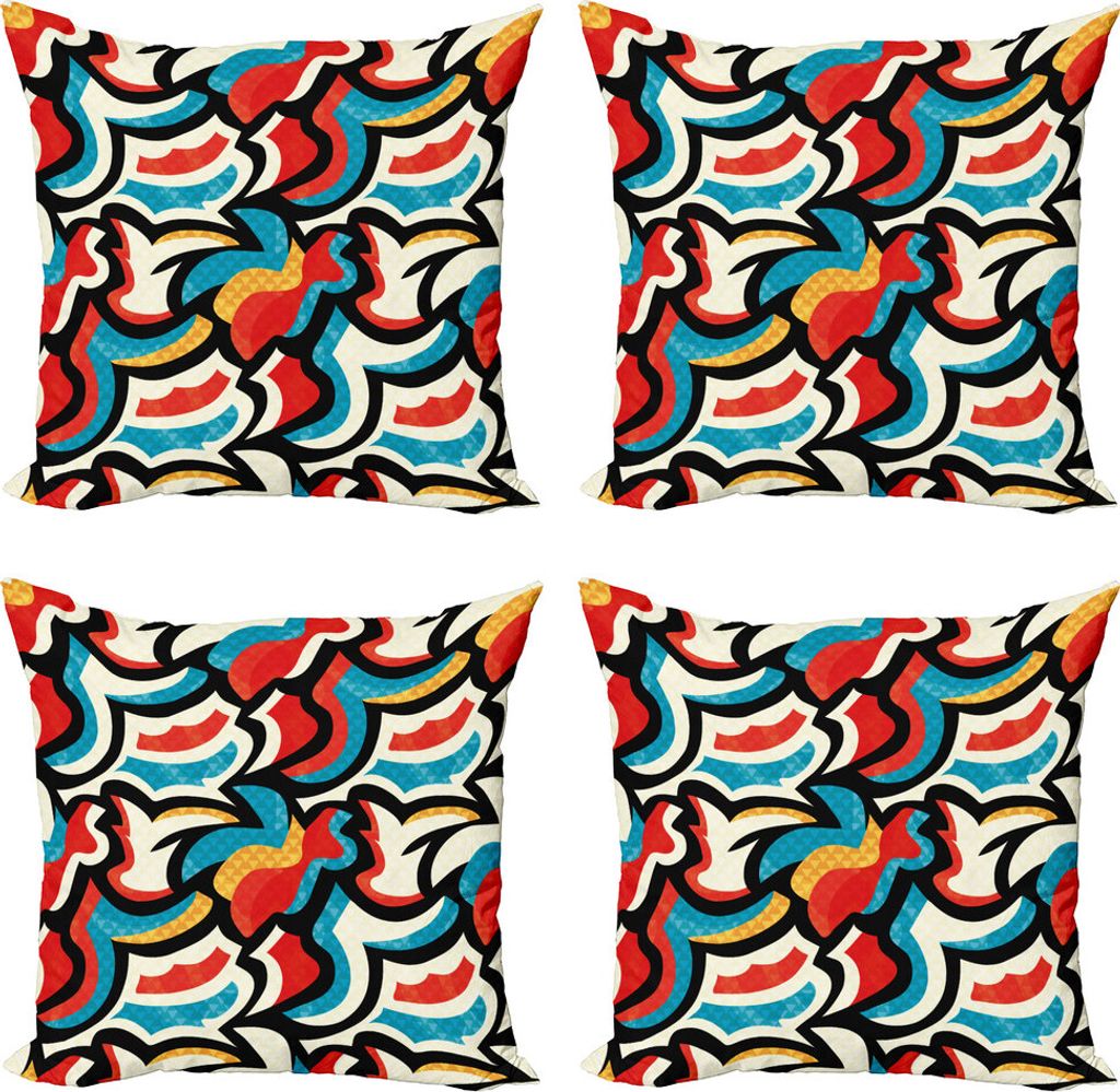 ABAKUHAUS Psychedelisch Kissenbezug Set (4 Stück), Retro Modern Urban, Moderner Doppelseitiger Digitaldruck, 50 cm x 50 cm, Mehrfarbig