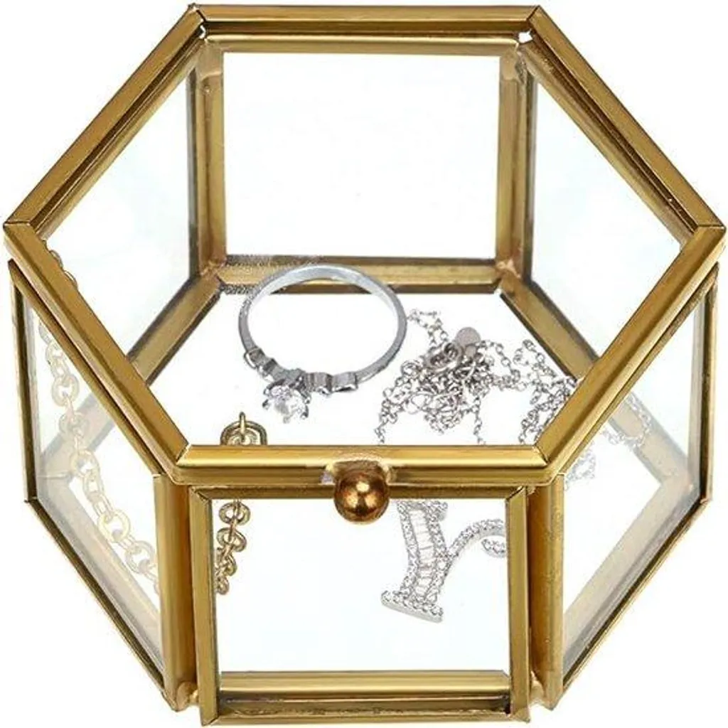 Coffret à bijoux en verre design rétro avec structure métallique argentée