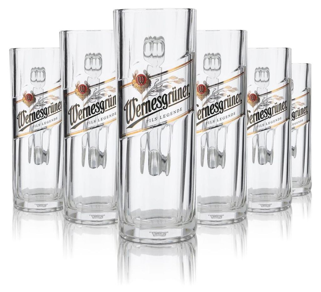 6x Wernesgrüner Glas 0,3l Bierkrug Humpen Seidel Gläser Set Produktbild 