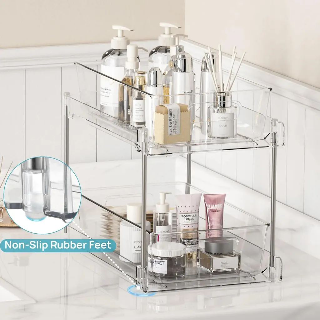 Solution gain de place : Étagère 2 niveaux sous évier plastique PET durable - 5