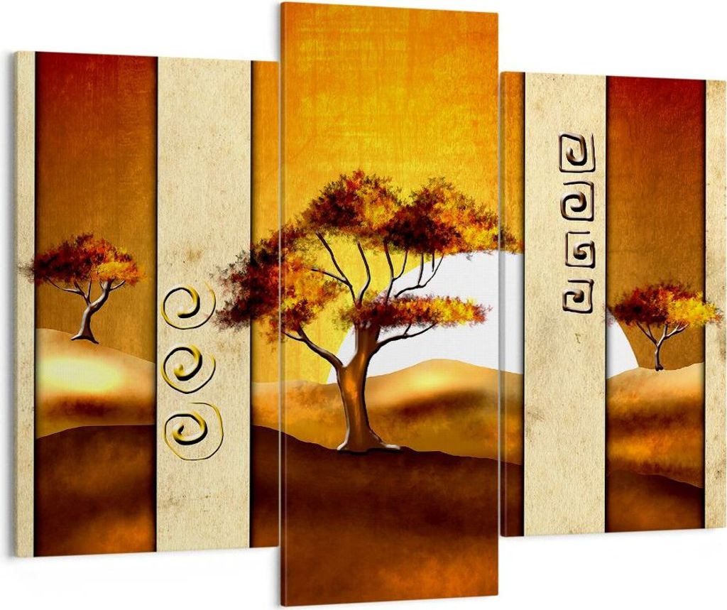 Bild auf Leinwand - Leinwandbild - Modern baum savanne wüste - 130x100cm - Wand Bild - Wanddeko - Leinwanddruck - Bilder - Kunstdruck - Wanddekora...