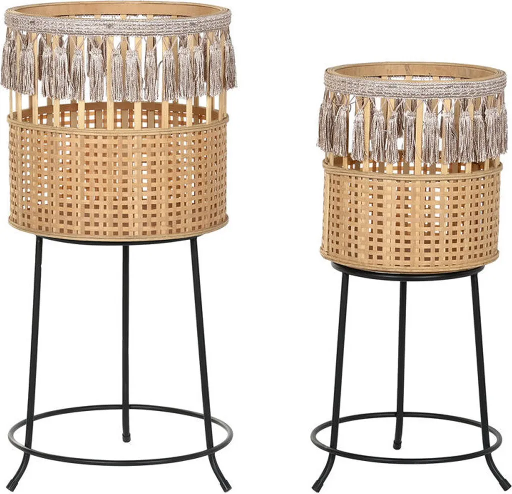 Set de 3 pots DKD Home Decor bambou et métal noir 35x35x68 cm chic