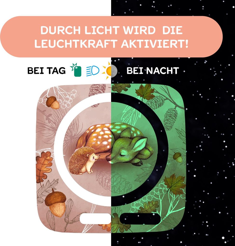 Nachtleuchtende Schutzfolie kompatibel mit Toniebox2 passgenaue Folie mit Motiv Kratzschutz für Musikbox Y015-41 Herbst Reh Igel