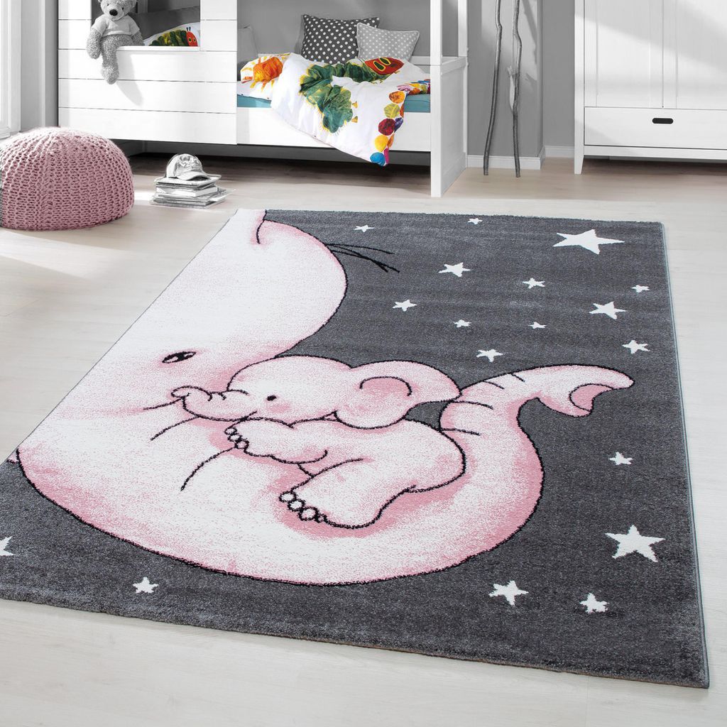 Homebyhome Kinderzimmer Teppich, Kinderteppich, Mädchen Teppich Trendmuster Rechteckig und Rund Weich Grösse 200x290 cm