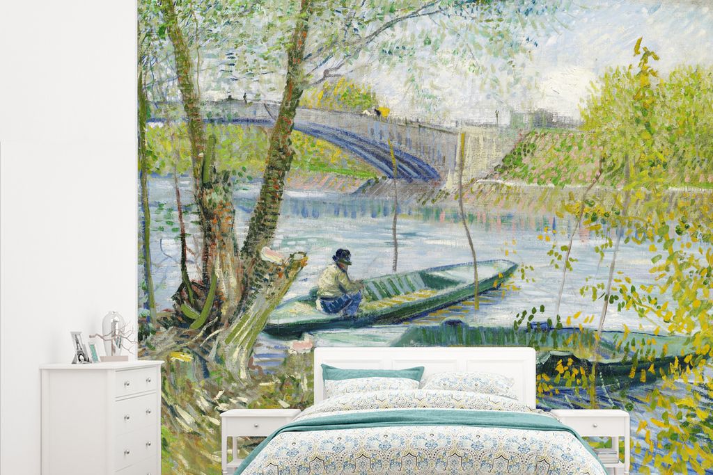 MuchoWow Fototapete für Wohnzimmer oder Schlafzimmer Wandtapete Vinyl Motivtapete Angeln im Frühling - Vincent van Gogh - 265x220 cm - Die Küche