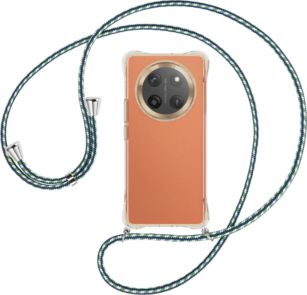 Handykette Backcover-Schutzhülle mit Band (Metall silberfarben) für Honor X60 Pro 5G - grün/blau/weiß