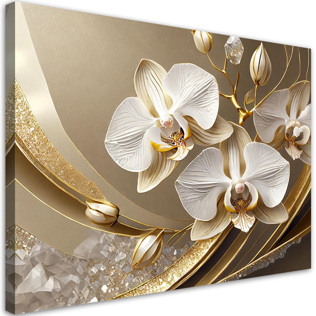Obraz na płótnie Złota Orchidea Kwiat 3D 120x80 Feeby Złoty Zdjęcie produktu 