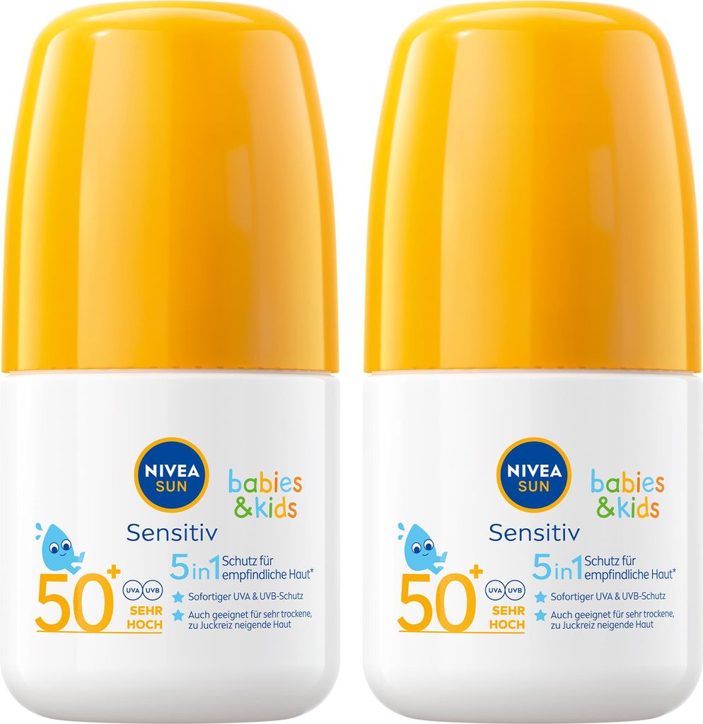 NIVEA SUN 5in1 Sonnen-Roller Babies & Kids Sensitiv LSF 50+ Sonnenschutz 2x 50ml
