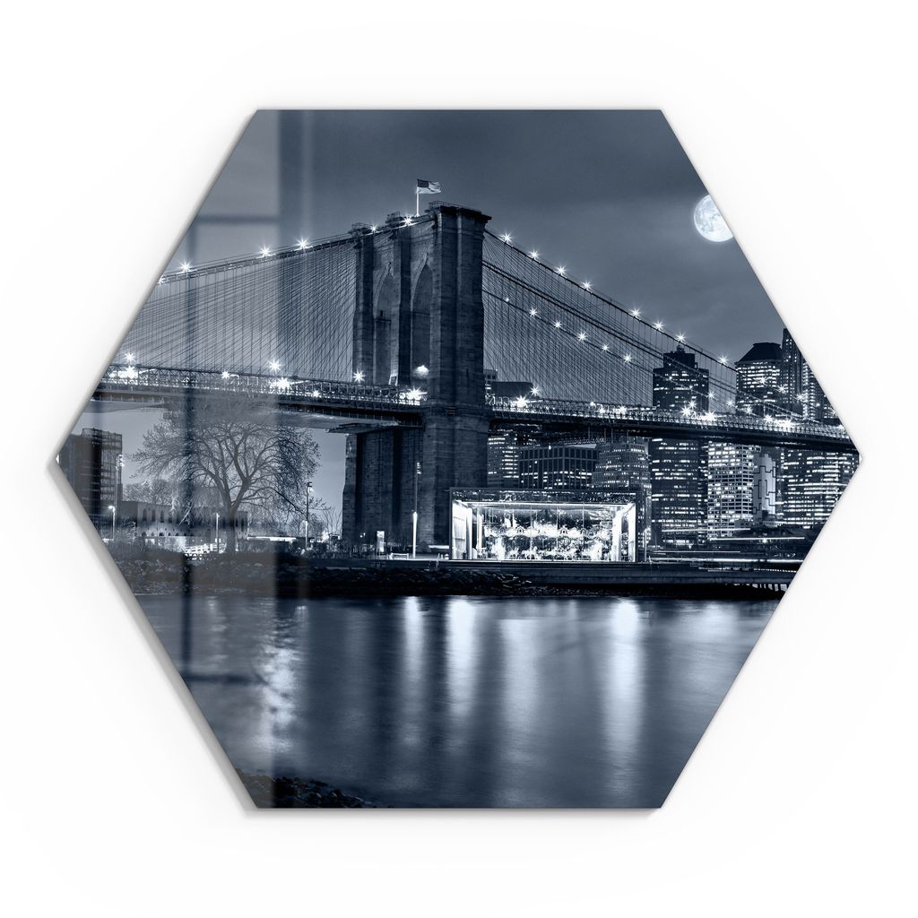 DEQORI Glasbild Echtglas 40x35 cm 'Vollmond über New York' Produktbild 