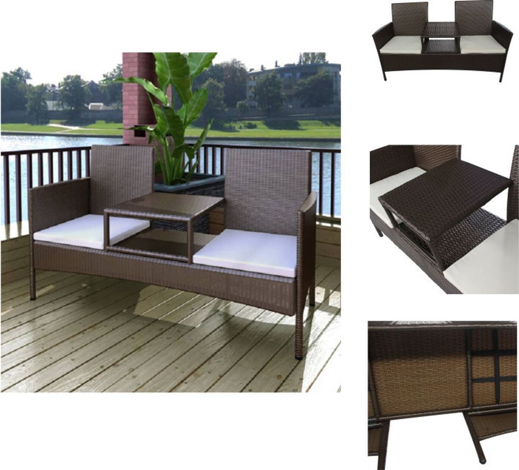 vidaXL Gartensofa 2-Sitzer mit Teetisch Poly Rattan Braun - Produktbild 